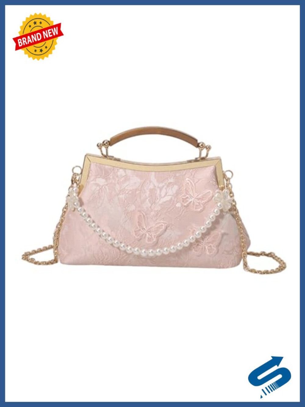 Women's Vintage Evening Clutch Wedding Bag Butterfly Embroidered Pearl Chain